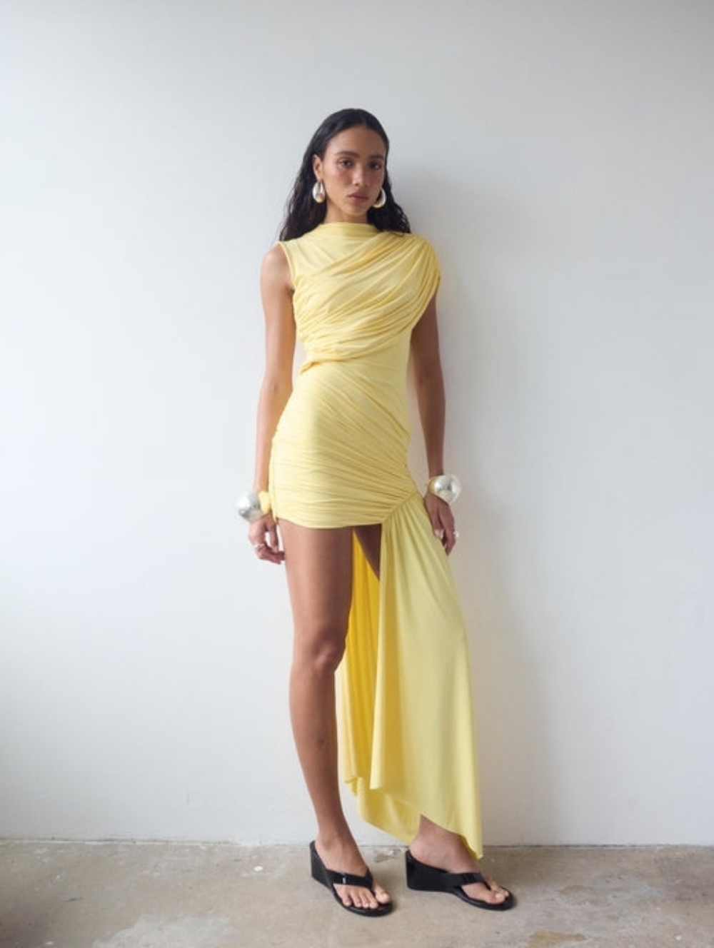 De La Vali RAVENNA MINI DRESS IN BABY YELLOW JERSEY